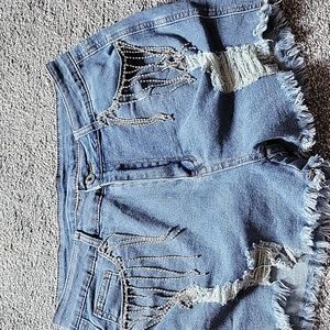 Rhinestone Fringe Denim Shorts NWT Size L